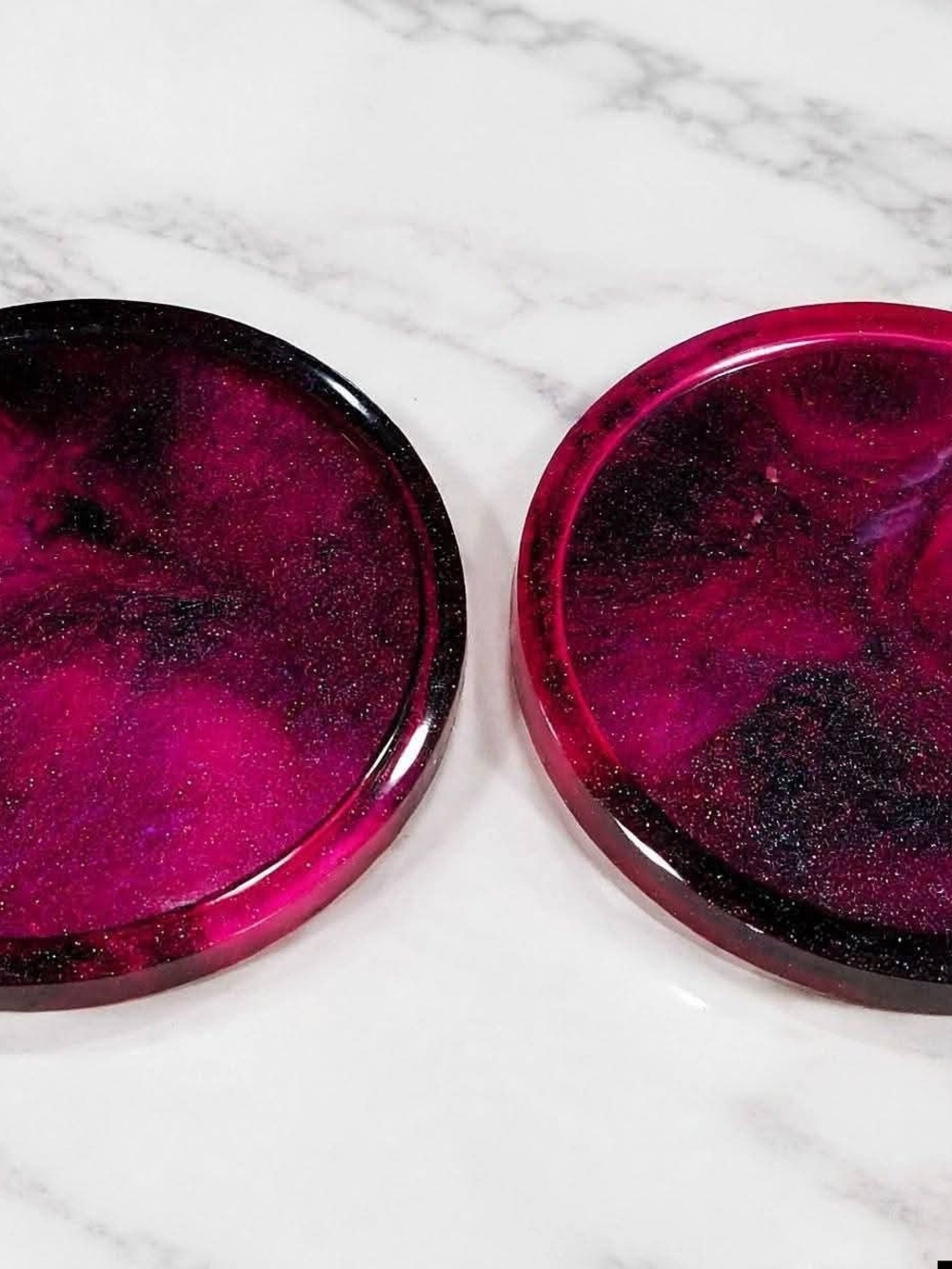 Resin Coaster Set in Fuchsia with Black Accents